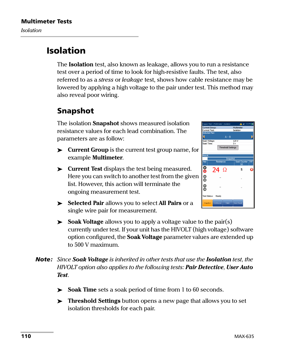 Isolation, Snapshot | EXFO MaxTester 635 User Manual | Page 118 / 355