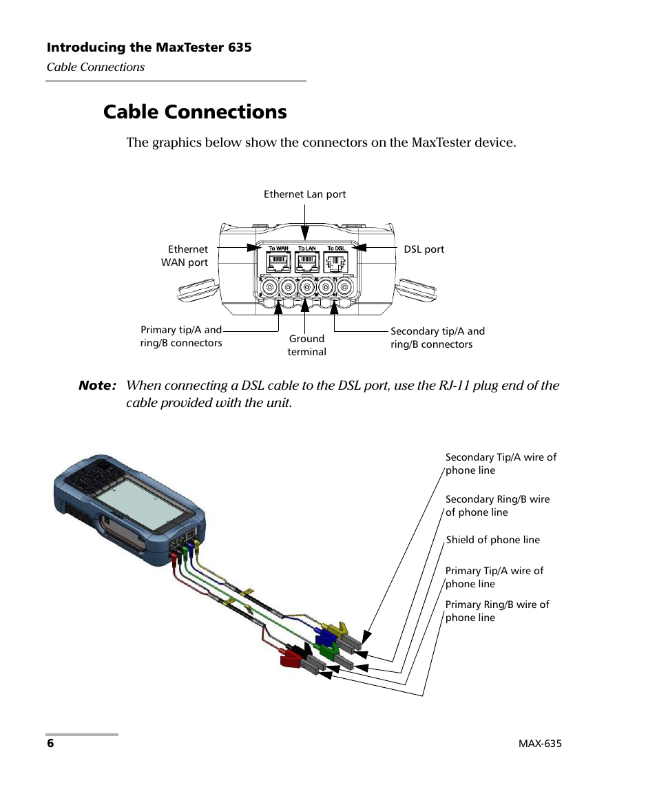 Cable connections | EXFO MaxTester 635 User Manual | Page 14 / 355
