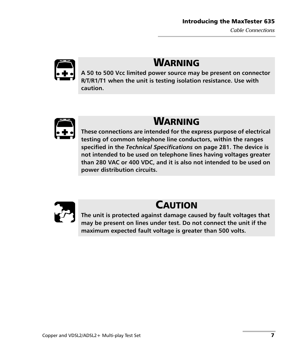 Arning, Aution | EXFO MaxTester 635 User Manual | Page 15 / 355