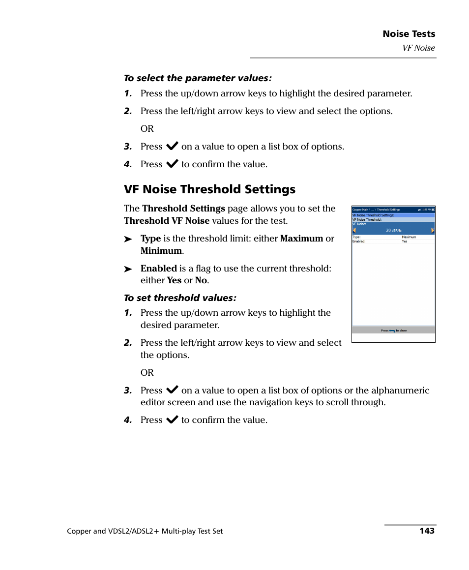 Vf noise threshold settings | EXFO MaxTester 635 User Manual | Page 151 / 355
