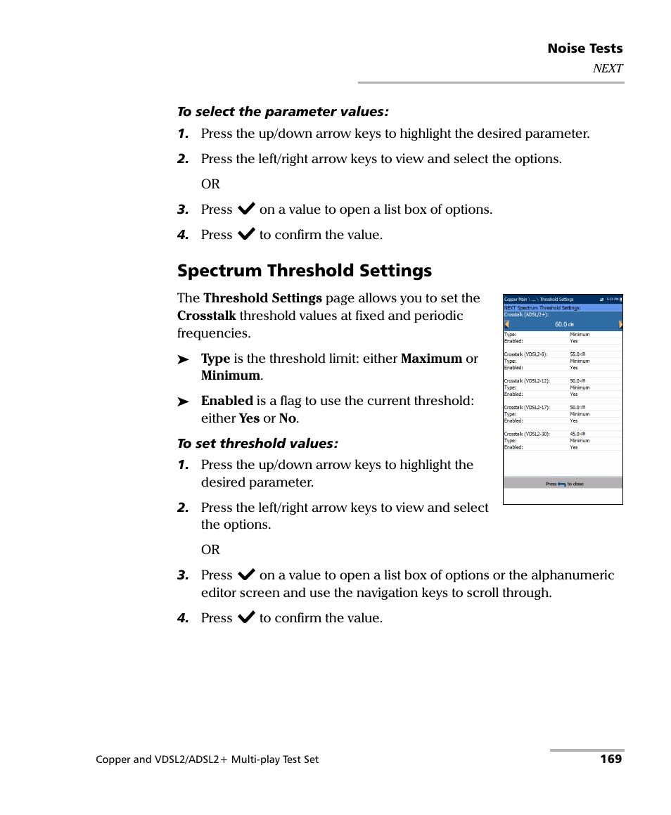 Spectrum threshold settings | EXFO MaxTester 635 User Manual | Page 177 / 355