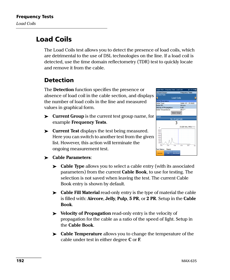 Load coils, Detection | EXFO MaxTester 635 User Manual | Page 200 / 355