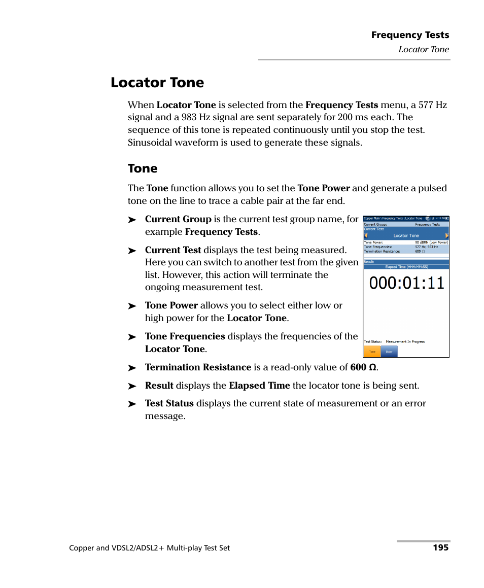 Locator tone, Tone | EXFO MaxTester 635 User Manual | Page 203 / 355