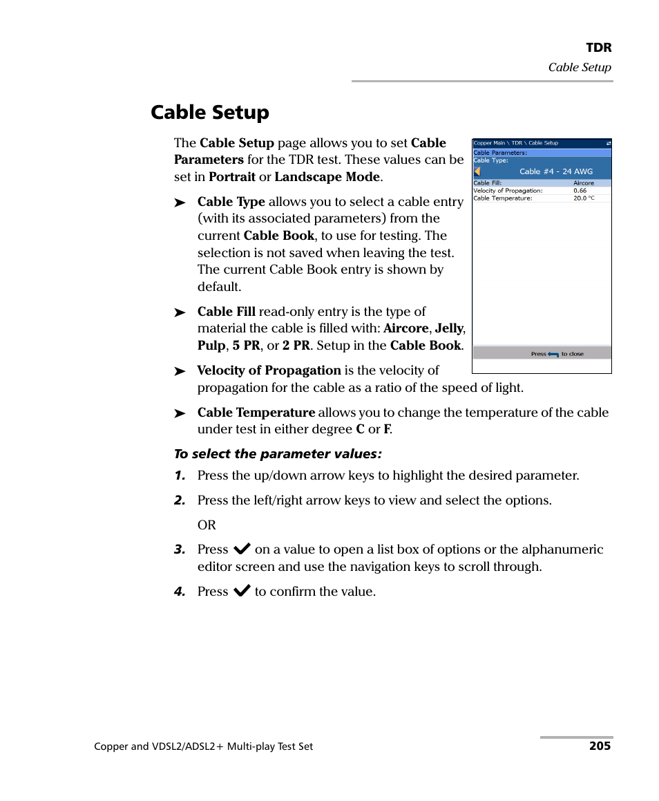 Cable setup | EXFO MaxTester 635 User Manual | Page 213 / 355
