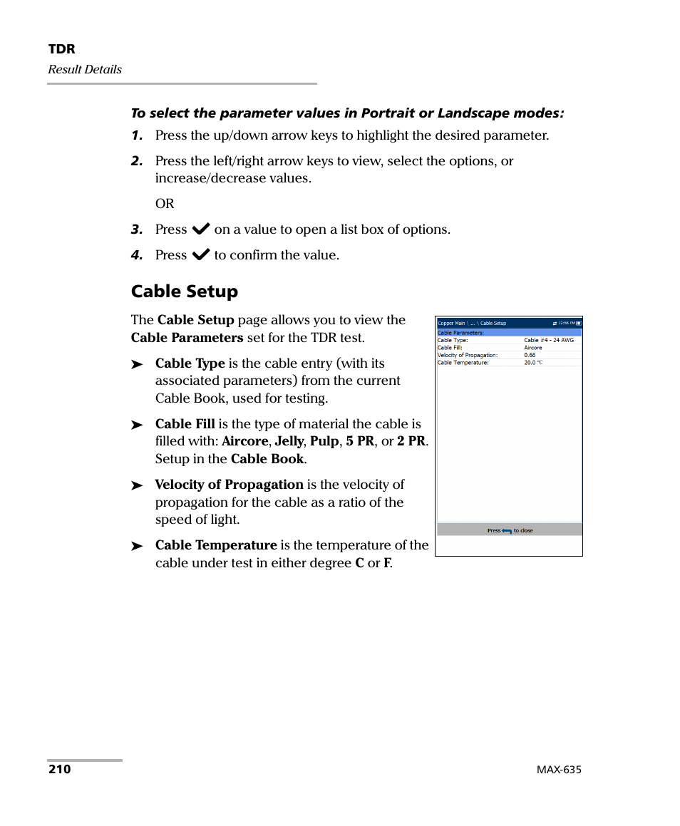 Cable setup | EXFO MaxTester 635 User Manual | Page 218 / 355