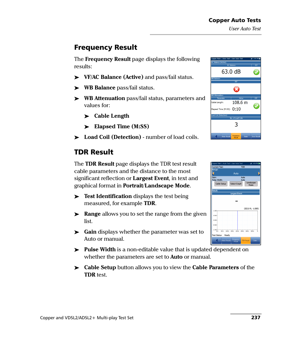 Frequency result, Tdr result | EXFO MaxTester 635 User Manual | Page 245 / 355