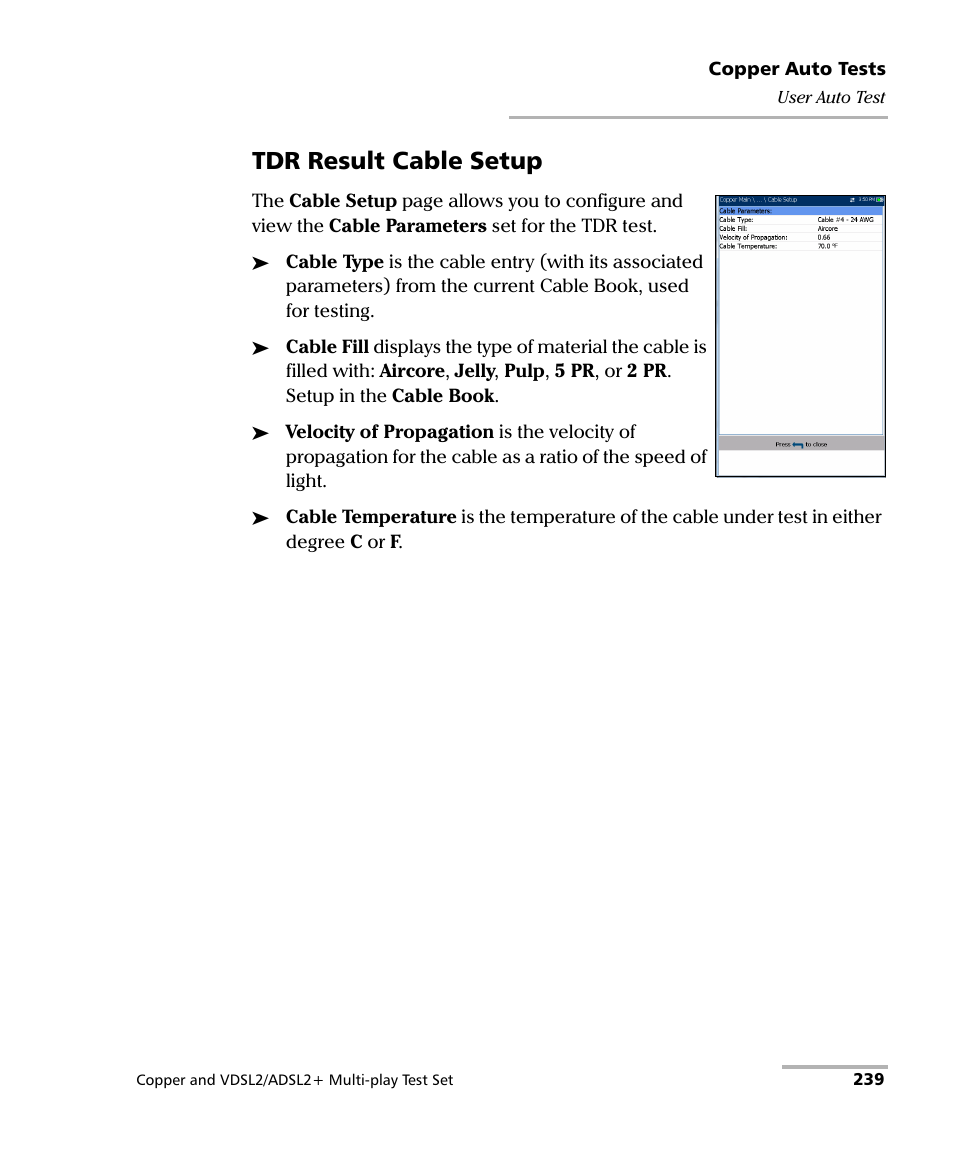 Tdr result cable setup | EXFO MaxTester 635 User Manual | Page 247 / 355
