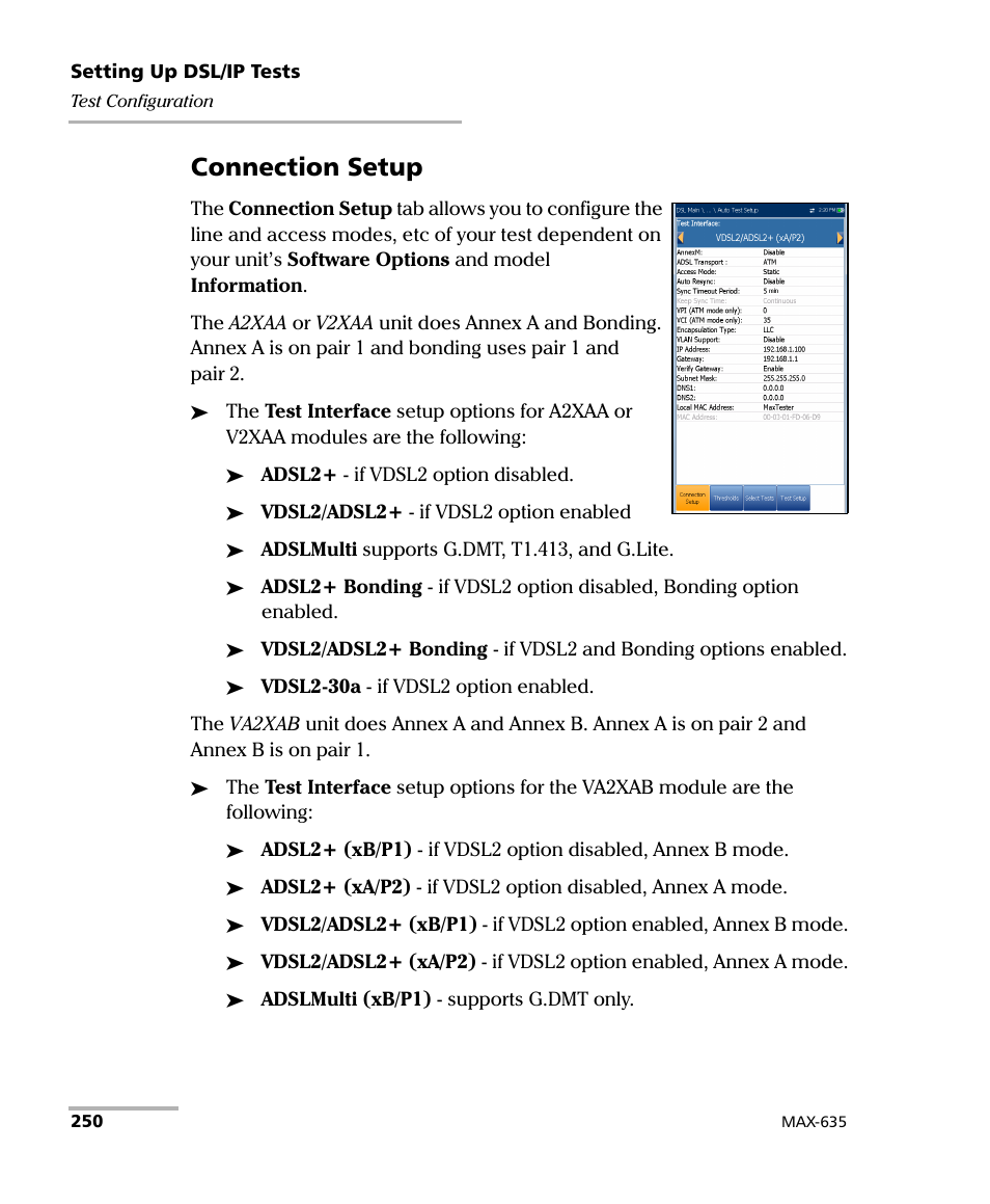 Connection setup | EXFO MaxTester 635 User Manual | Page 258 / 355