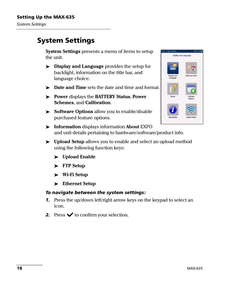 System settings | EXFO MaxTester 635 User Manual | Page 26 / 355