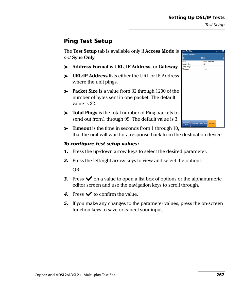 Ping test setup | EXFO MaxTester 635 User Manual | Page 275 / 355