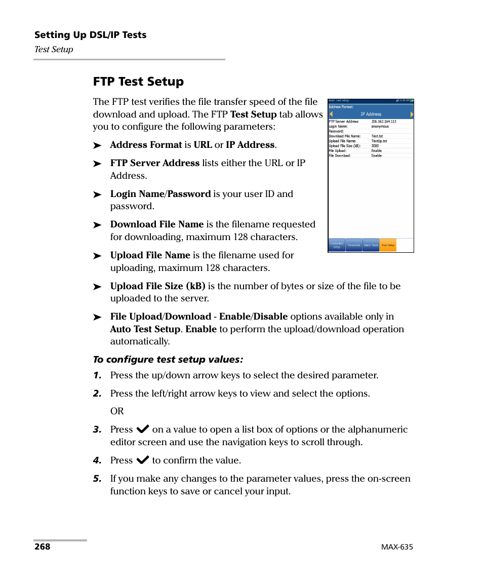 Ftp test setup | EXFO MaxTester 635 User Manual | Page 276 / 355