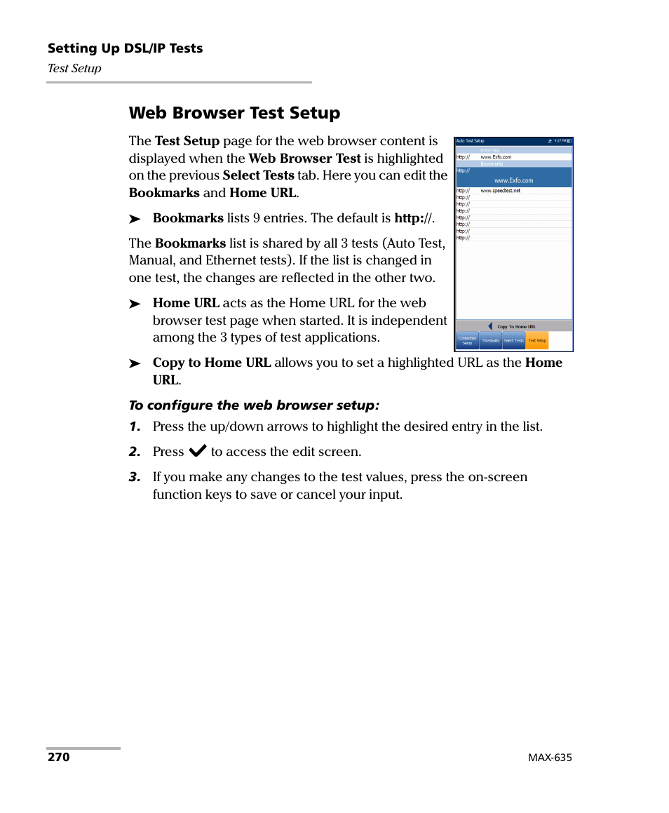 Web browser test setup | EXFO MaxTester 635 User Manual | Page 278 / 355