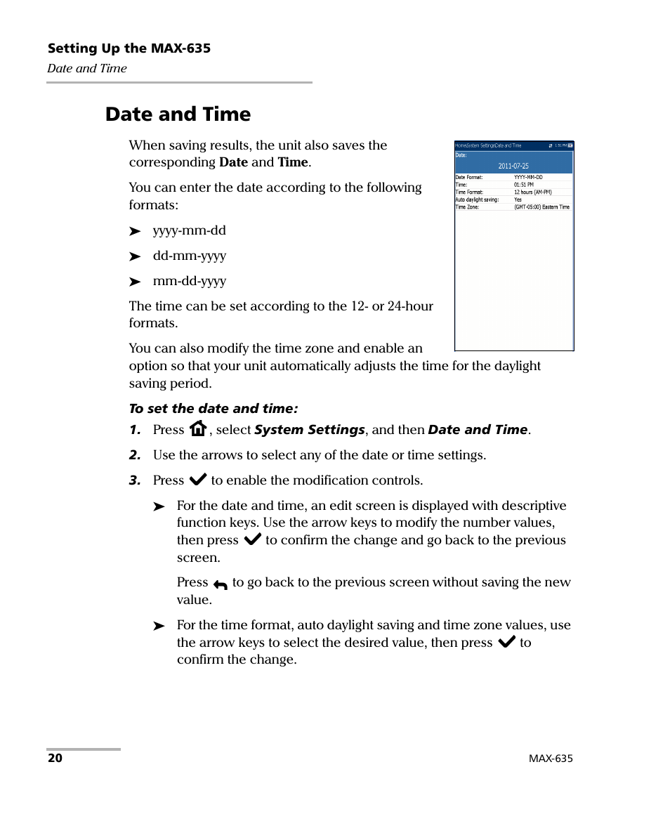 Date and time | EXFO MaxTester 635 User Manual | Page 28 / 355