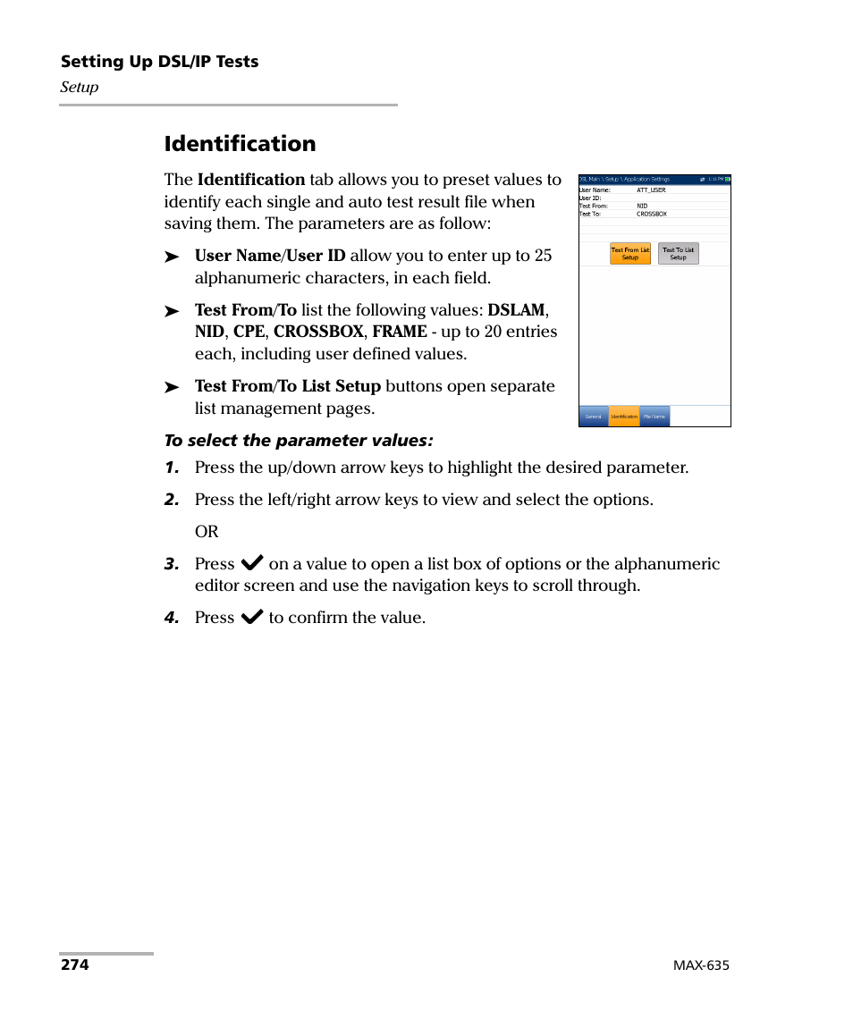 Identification | EXFO MaxTester 635 User Manual | Page 282 / 355