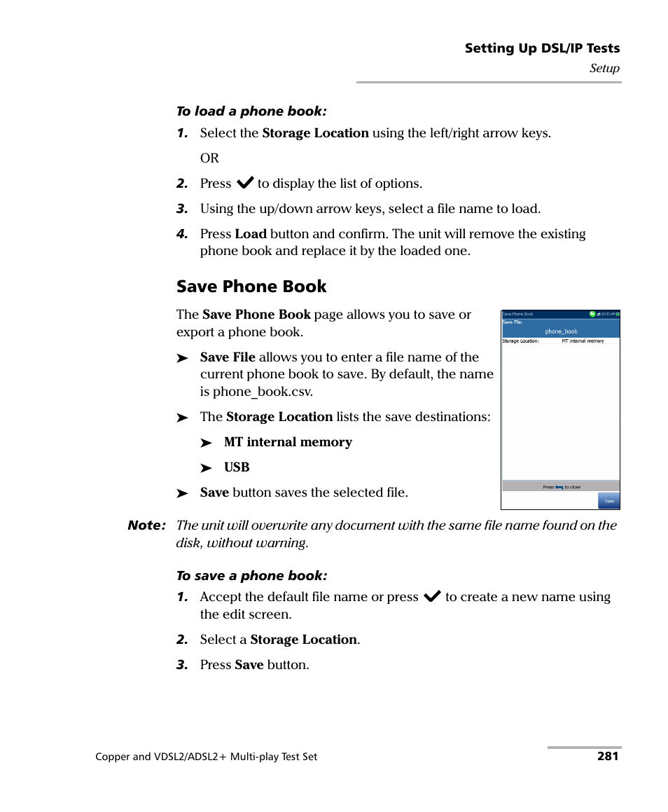 Save phone book | EXFO MaxTester 635 User Manual | Page 289 / 355