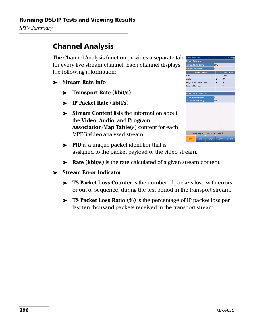 Channel analysis | EXFO MaxTester 635 User Manual | Page 304 / 355