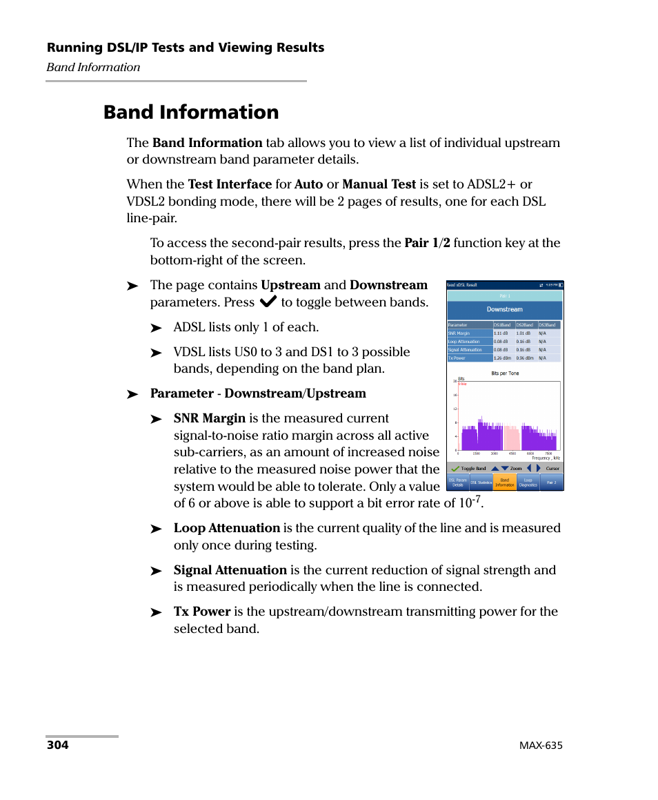 Band information | EXFO MaxTester 635 User Manual | Page 312 / 355