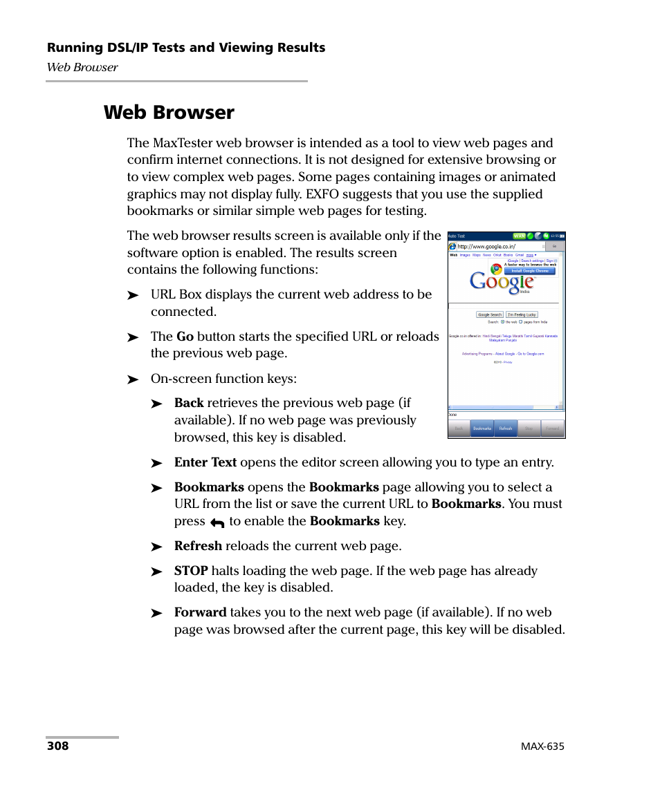 Web browser | EXFO MaxTester 635 User Manual | Page 316 / 355