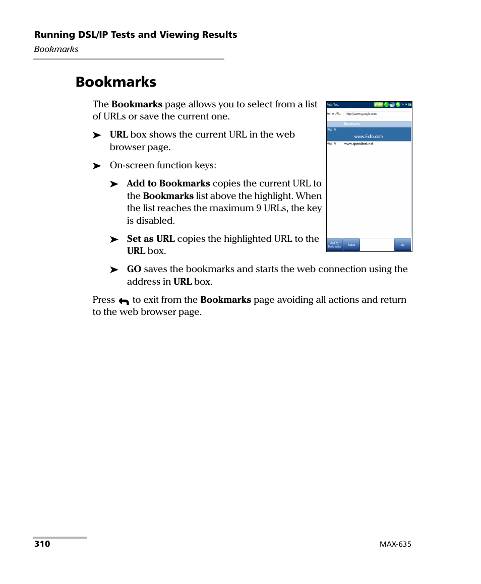 Bookmarks | EXFO MaxTester 635 User Manual | Page 318 / 355