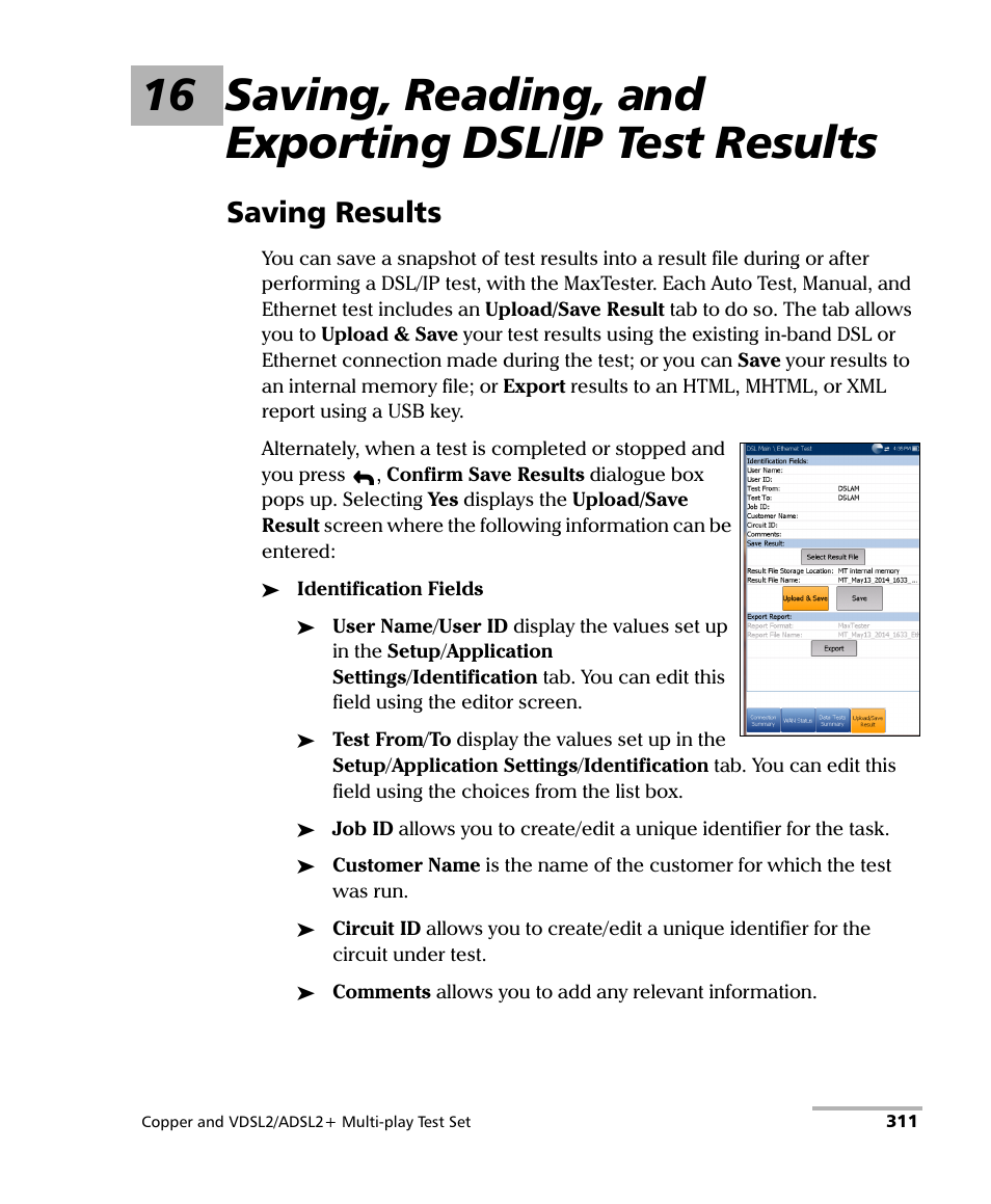 Saving results | EXFO MaxTester 635 User Manual | Page 319 / 355