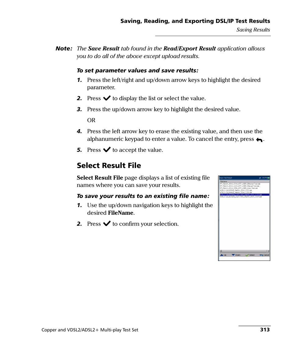 Select result file | EXFO MaxTester 635 User Manual | Page 321 / 355