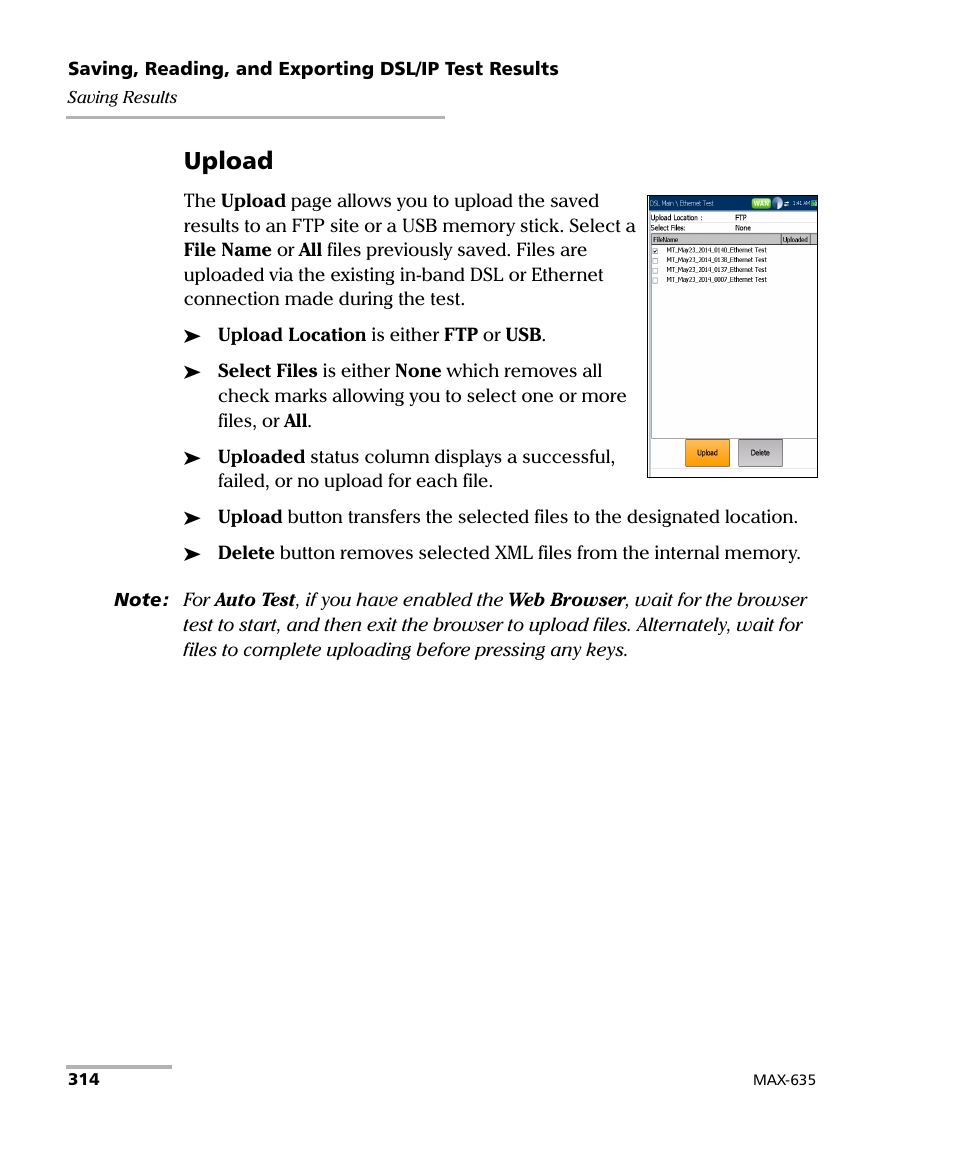 Upload | EXFO MaxTester 635 User Manual | Page 322 / 355