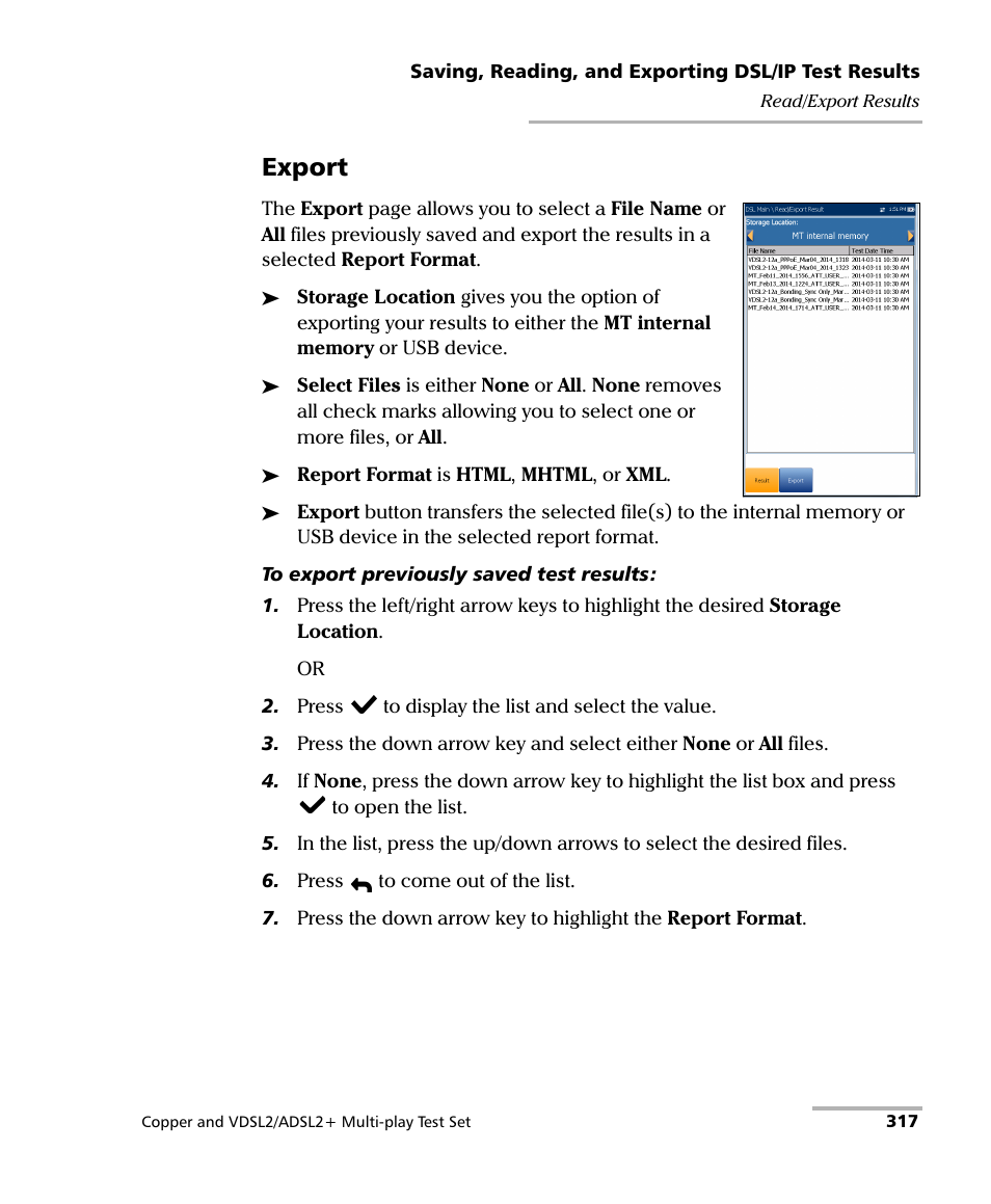 Export | EXFO MaxTester 635 User Manual | Page 325 / 355
