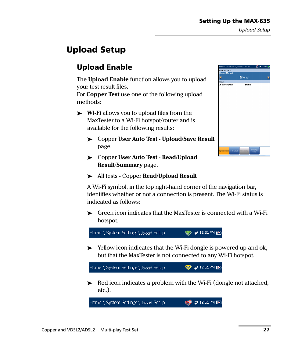 Upload setup, Upload enable | EXFO MaxTester 635 User Manual | Page 35 / 355
