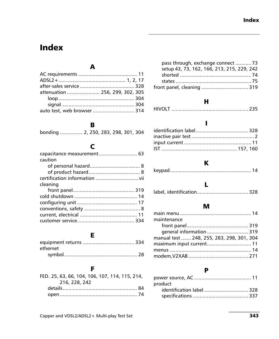 Index | EXFO MaxTester 635 User Manual | Page 351 / 355