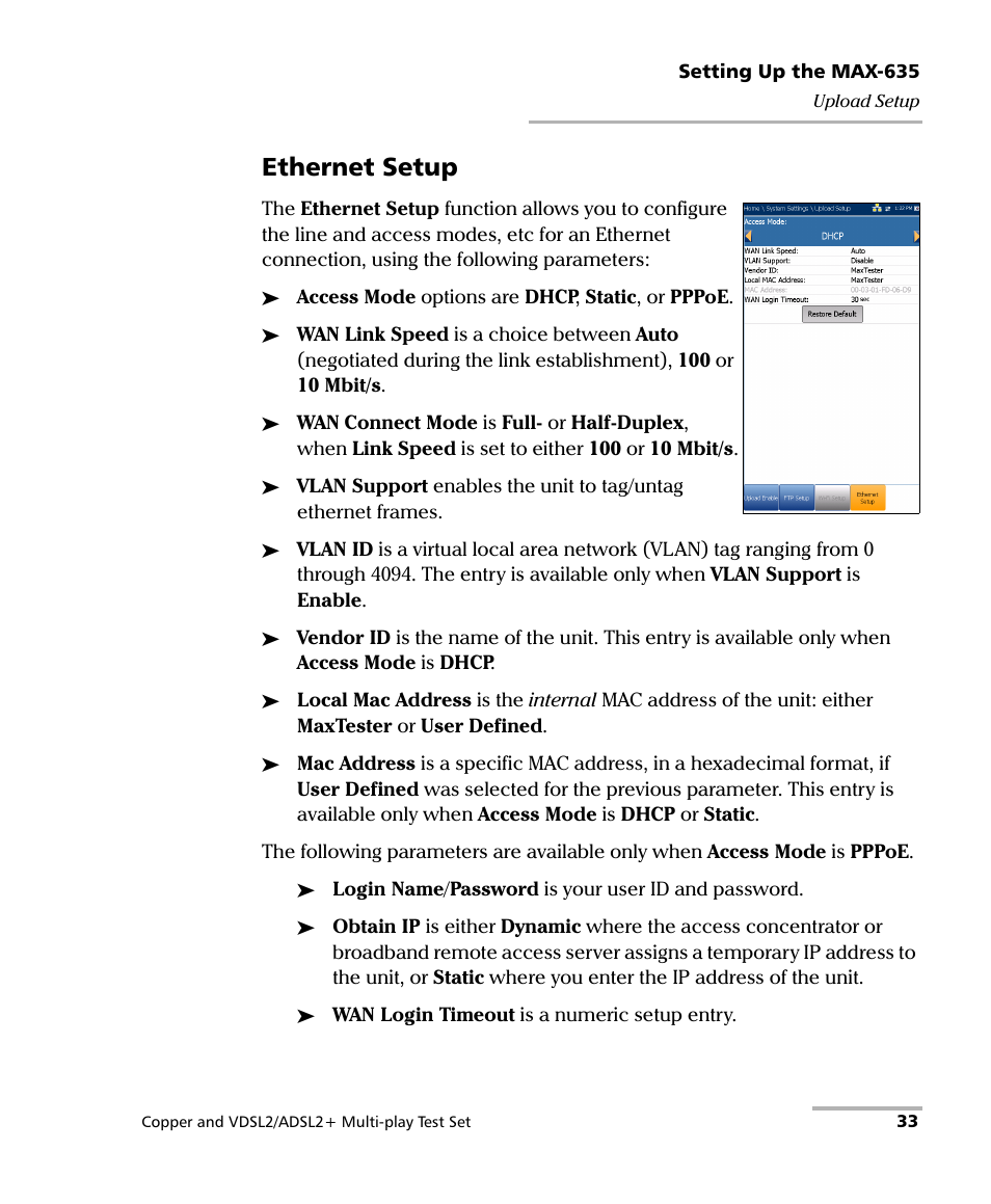 Ethernet setup | EXFO MaxTester 635 User Manual | Page 41 / 355