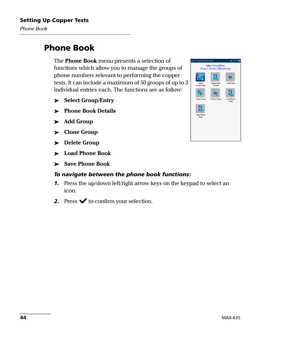 Phone book | EXFO MaxTester 635 User Manual | Page 52 / 355