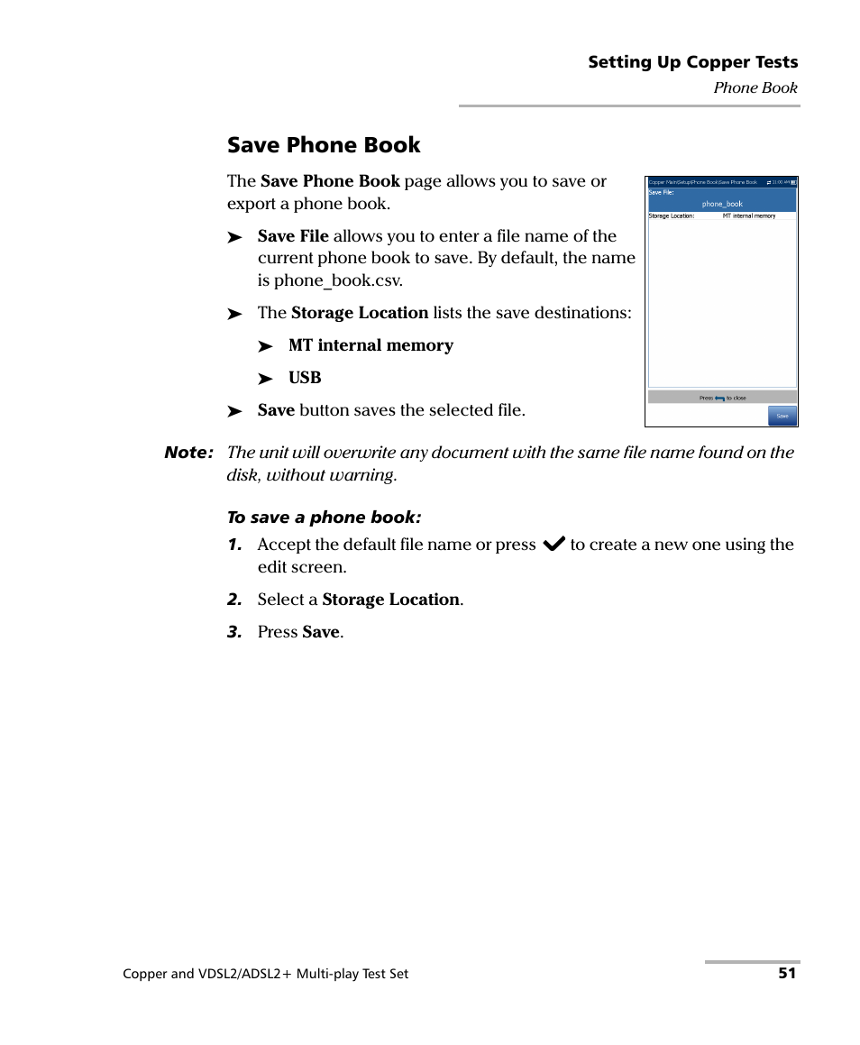 Save phone book | EXFO MaxTester 635 User Manual | Page 59 / 355