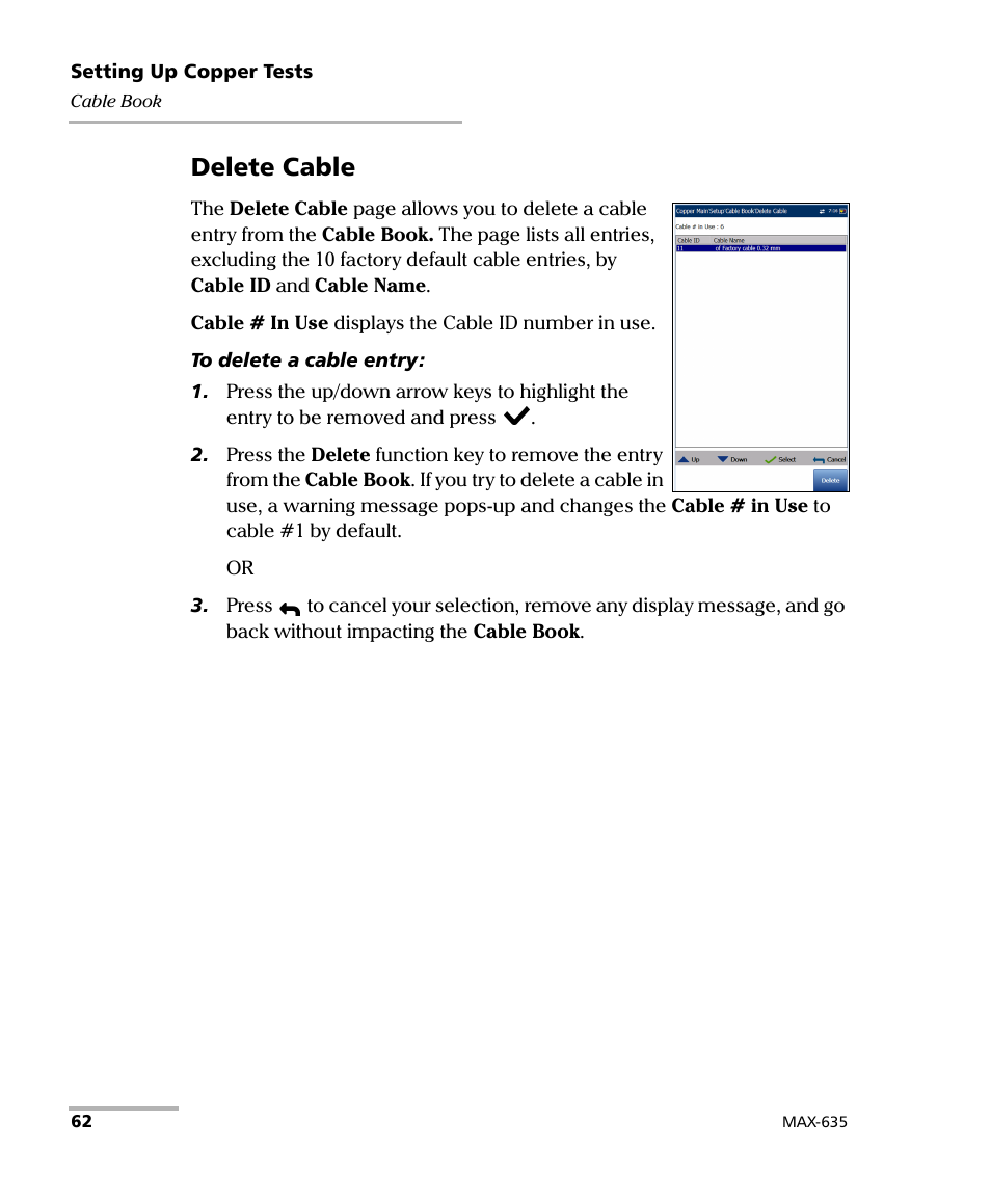 Delete cable | EXFO MaxTester 635 User Manual | Page 70 / 355