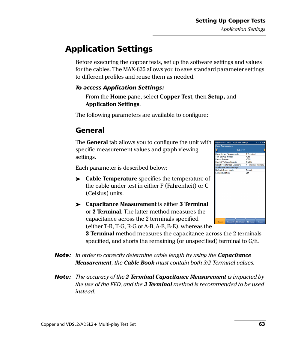Application settings, General | EXFO MaxTester 635 User Manual | Page 71 / 355