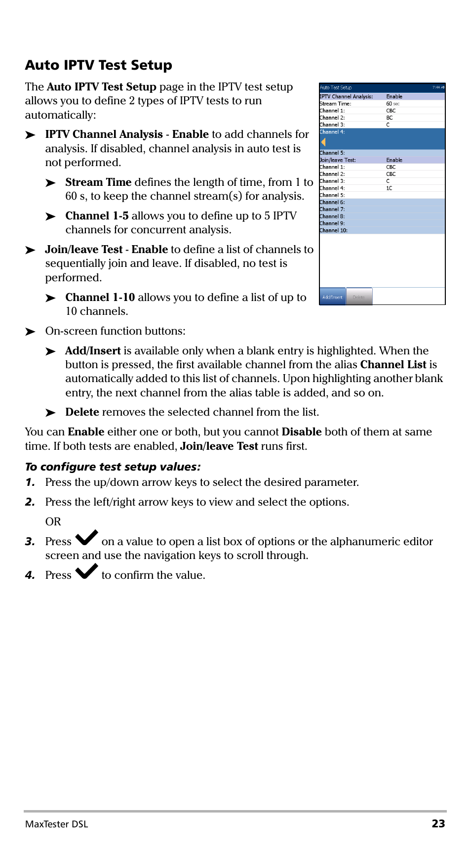 Auto iptv test setup | EXFO MaxTester DSL User Manual | Page 29 / 58