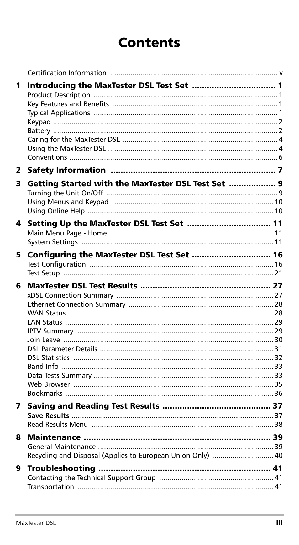 EXFO MaxTester DSL User Manual | Page 3 / 58