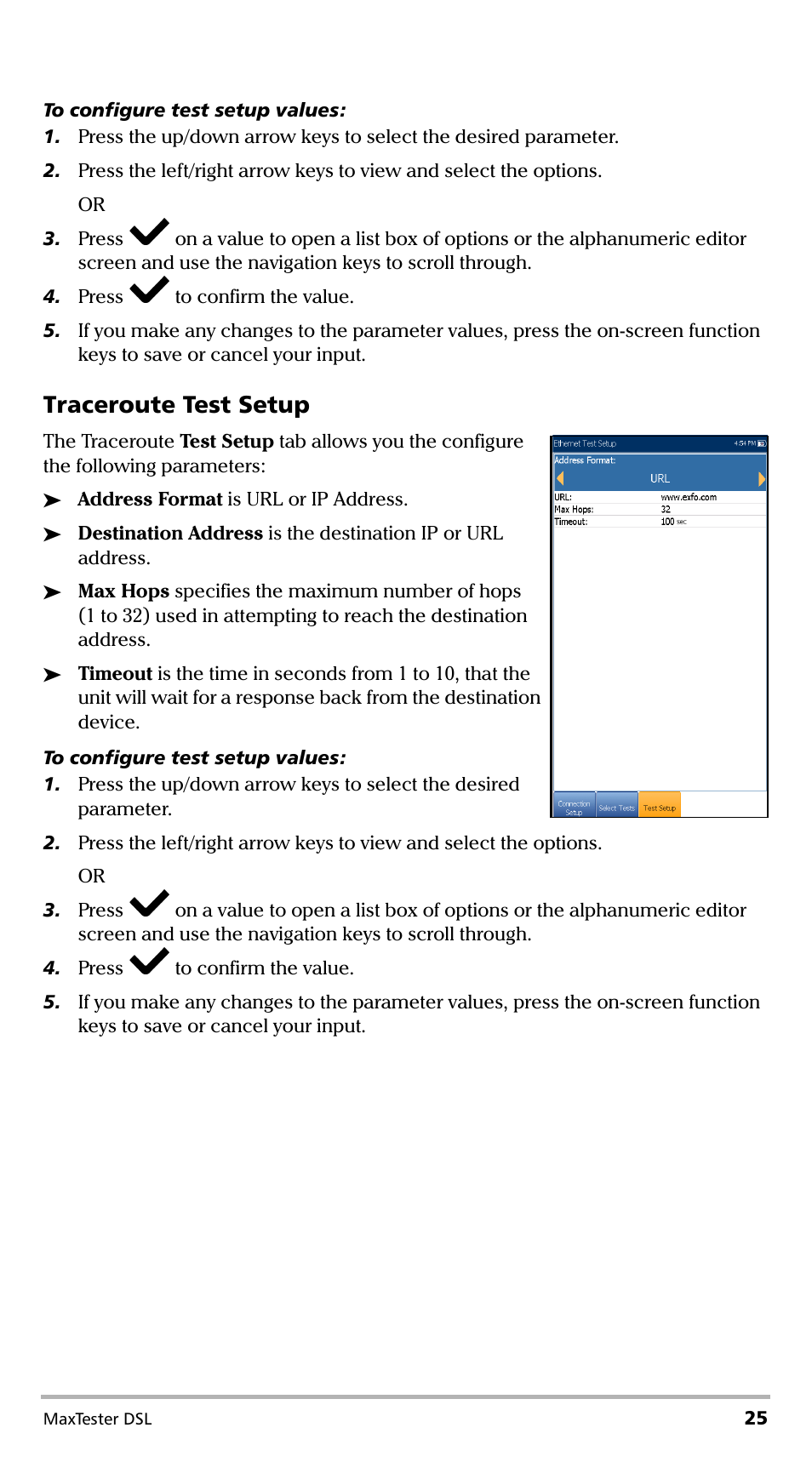 Traceroute test setup | EXFO MaxTester DSL User Manual | Page 31 / 58