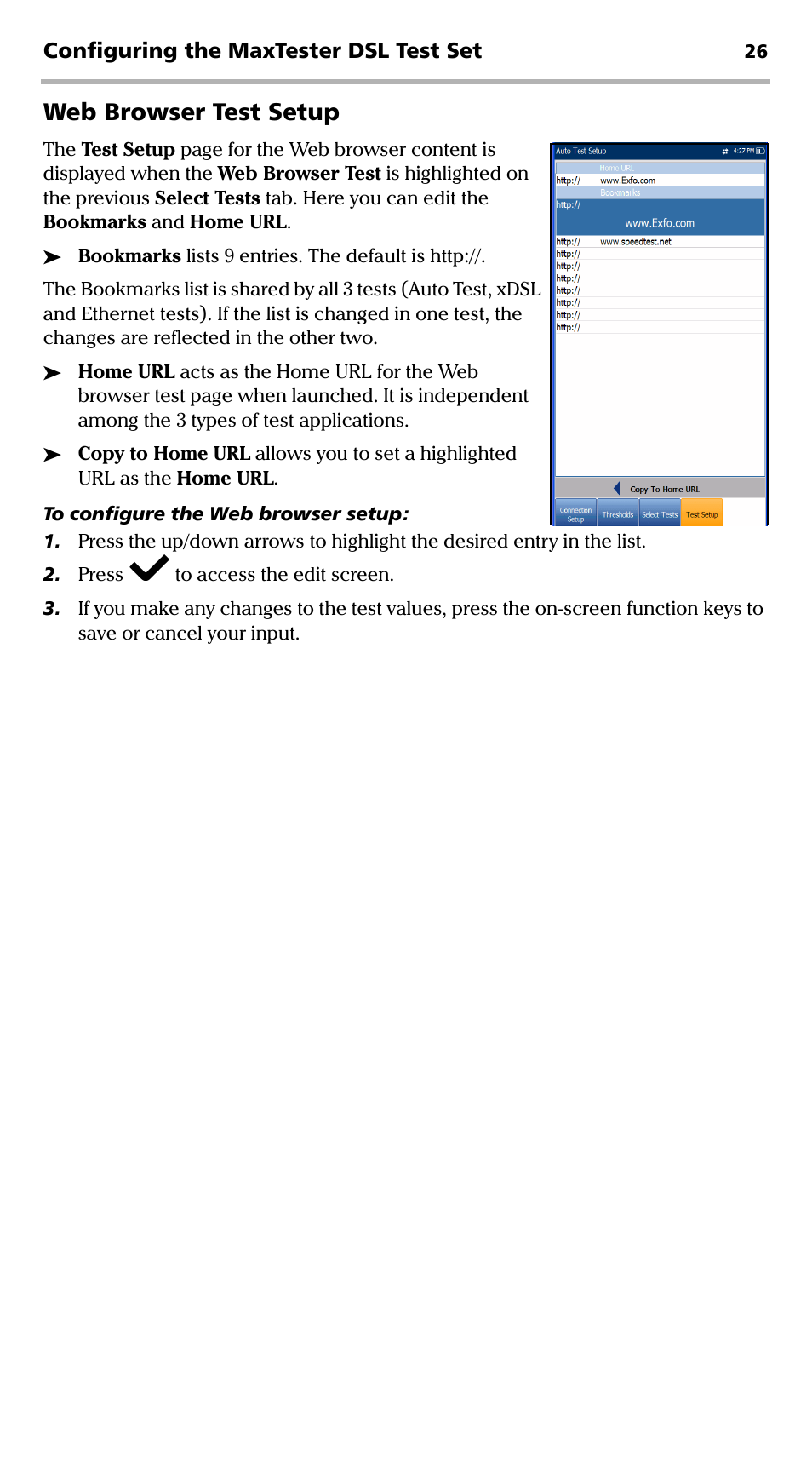 Web browser test setup | EXFO MaxTester DSL User Manual | Page 32 / 58