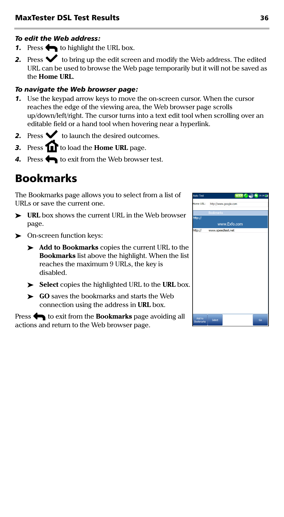 Bookmarks | EXFO MaxTester DSL User Manual | Page 42 / 58