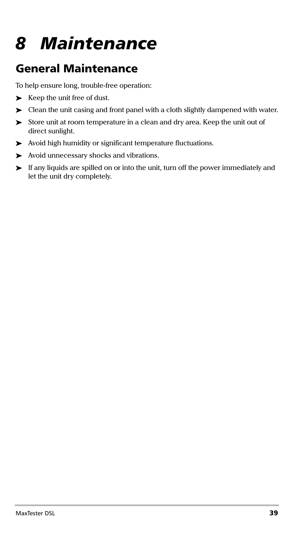 8 maintenance, General maintenance | EXFO MaxTester DSL User Manual | Page 45 / 58