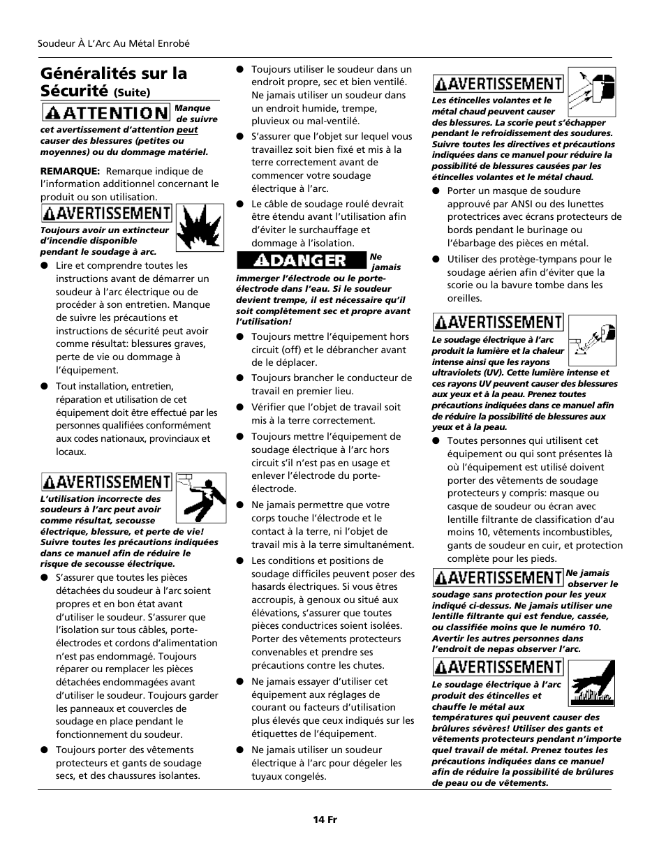 Généralités sur la sécurité | Campbell Hausfeld WS0990 User Manual | Page 14 / 36