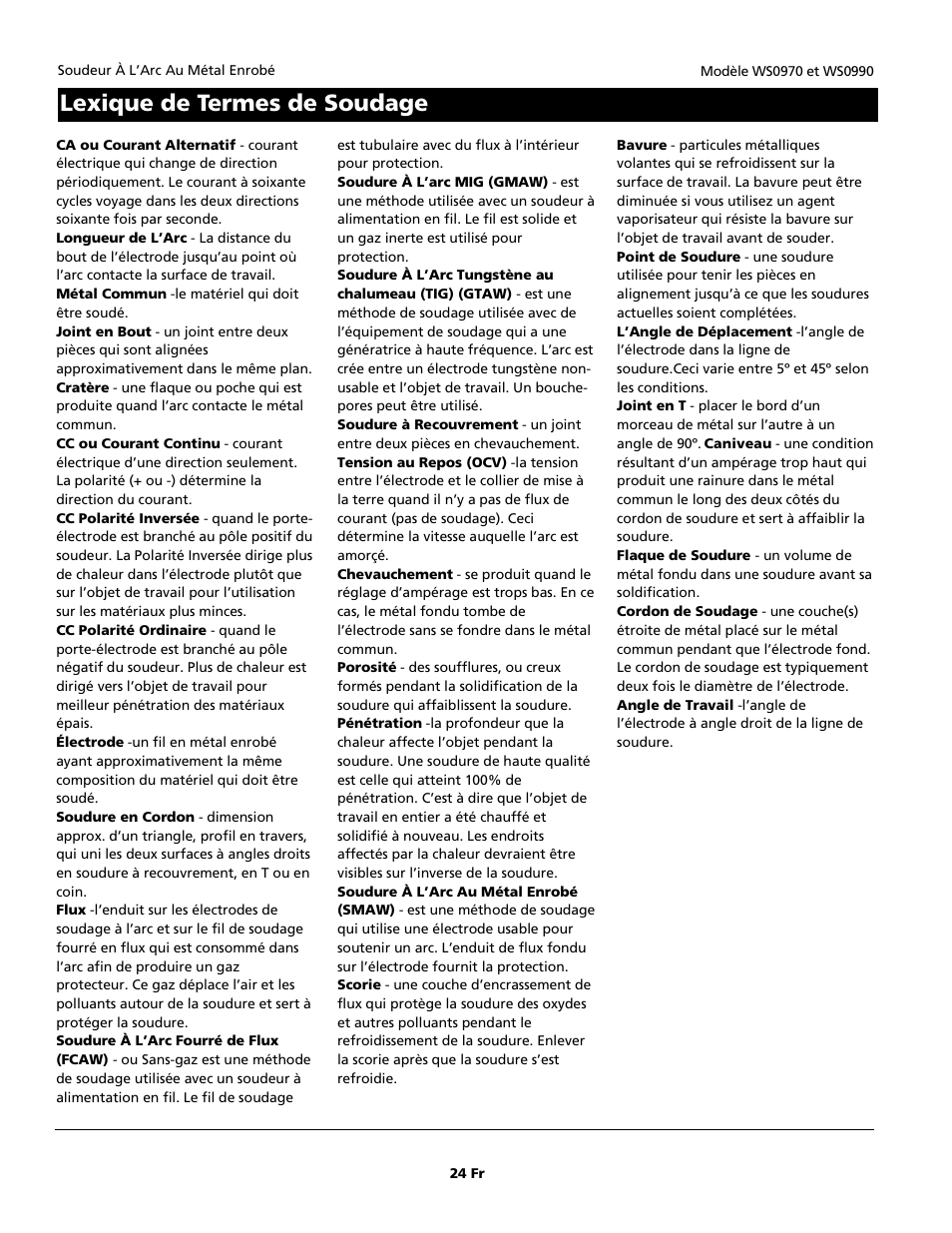 Lexique de te rmes de soudage | Campbell Hausfeld WS0990 User Manual | Page 24 / 36
