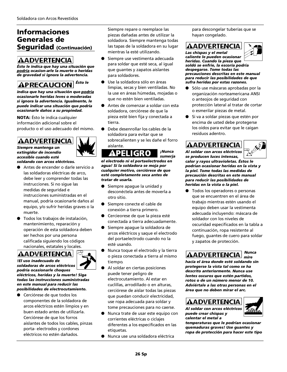 Informaciones generales de seguridad | Campbell Hausfeld WS0990 User Manual | Page 26 / 36