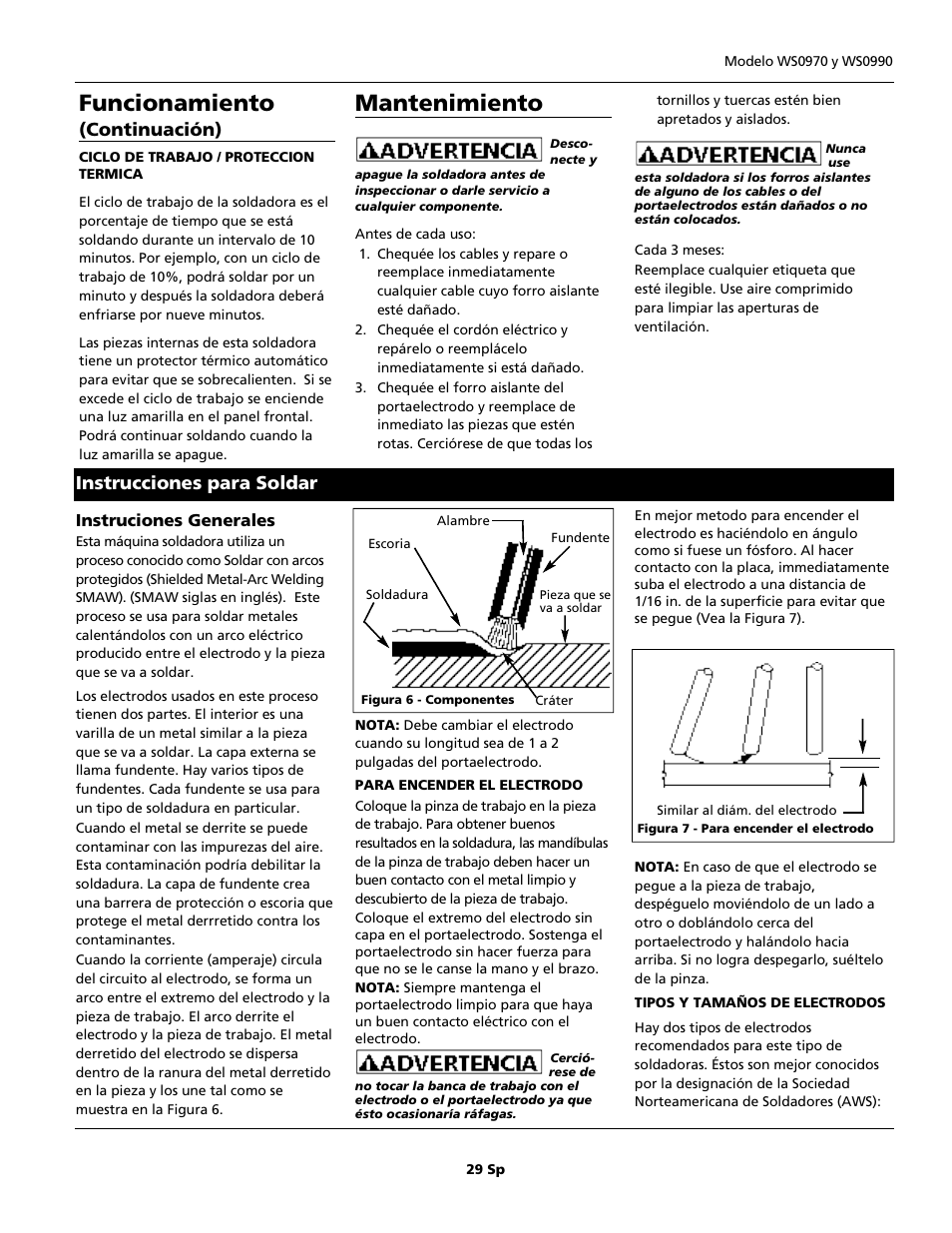 Funcionamiento, Mantenimiento, Continuación) | Campbell Hausfeld WS0990 User Manual | Page 29 / 36