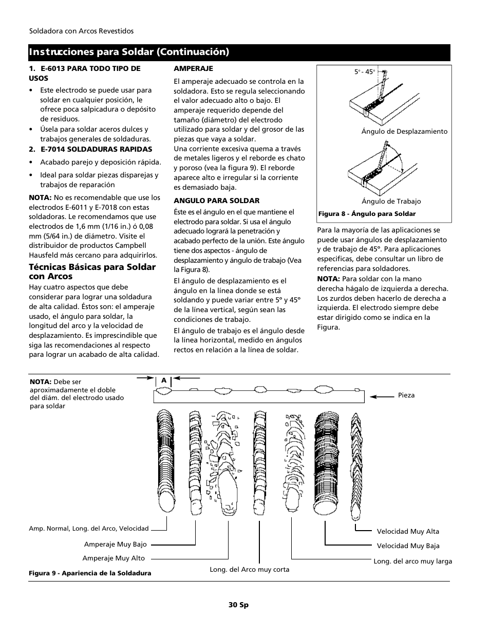Técnicas básicas para soldar con arc o s | Campbell Hausfeld WS0990 User Manual | Page 30 / 36