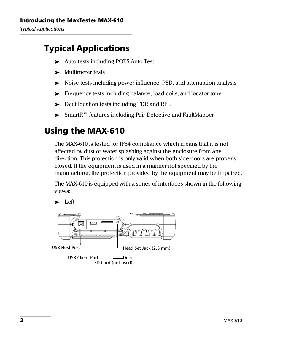 Typical applications, Using the max-610, Typical applications using the max-610 | EXFO MaxTester MAX-610 User Manual | Page 10 / 281
