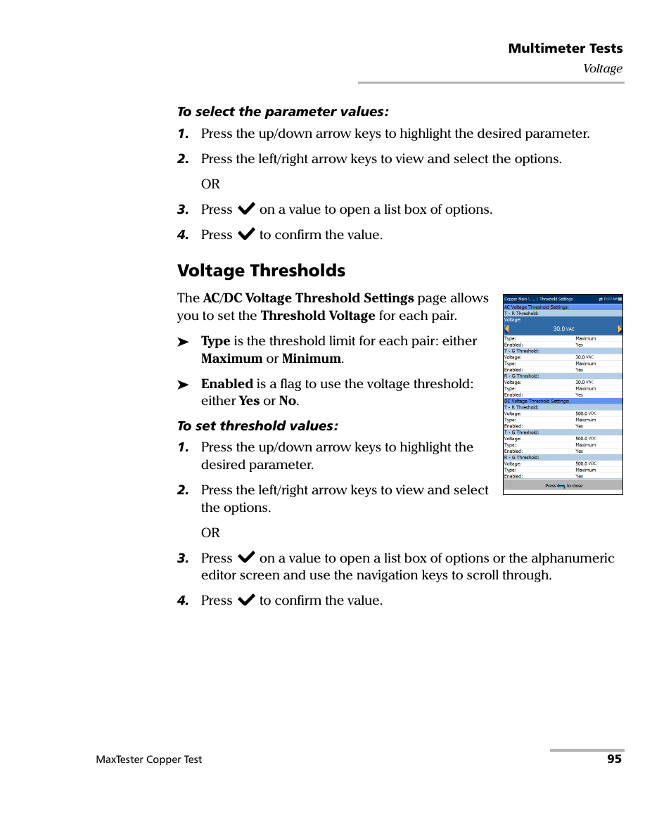 Voltage thresholds | EXFO MaxTester MAX-610 User Manual | Page 103 / 281