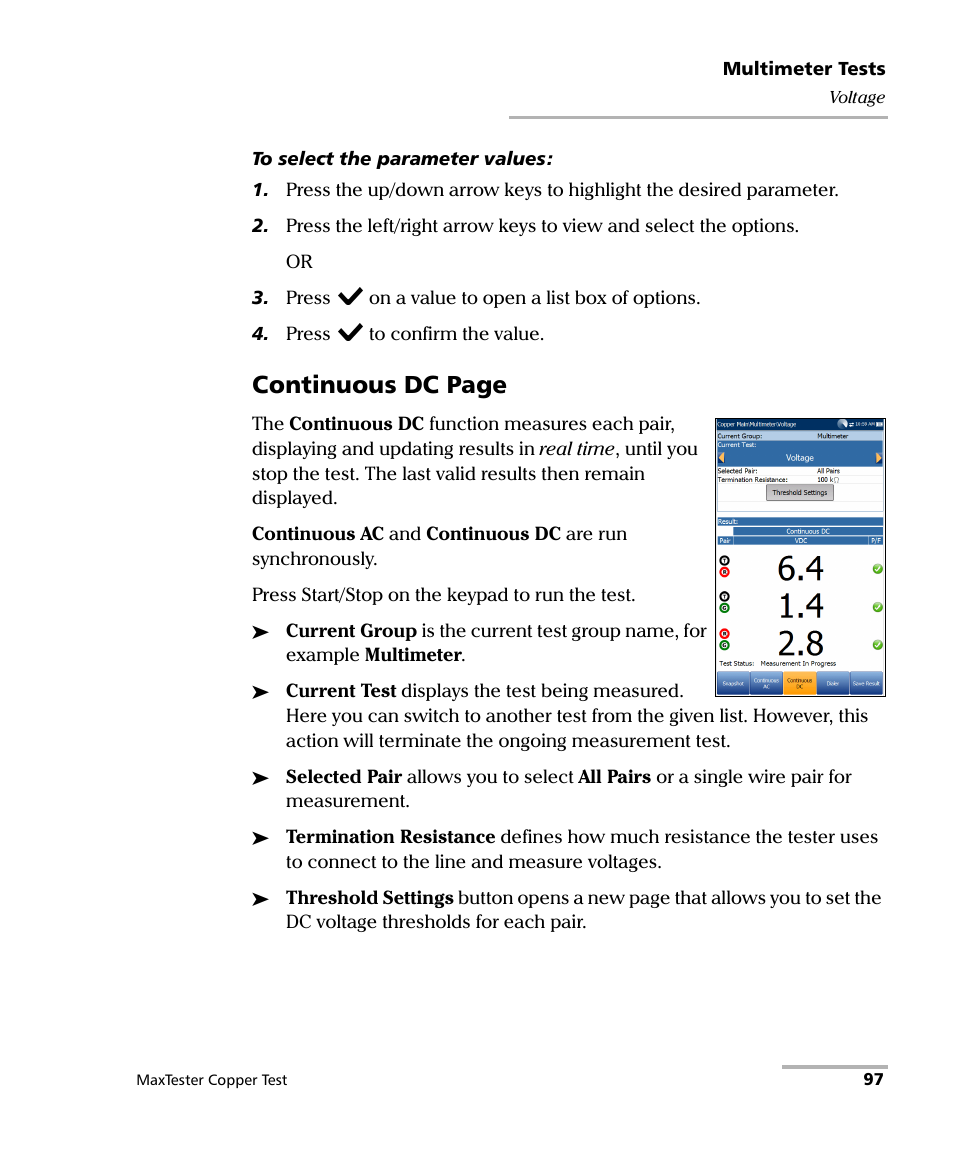 Continuous dc page | EXFO MaxTester MAX-610 User Manual | Page 105 / 281