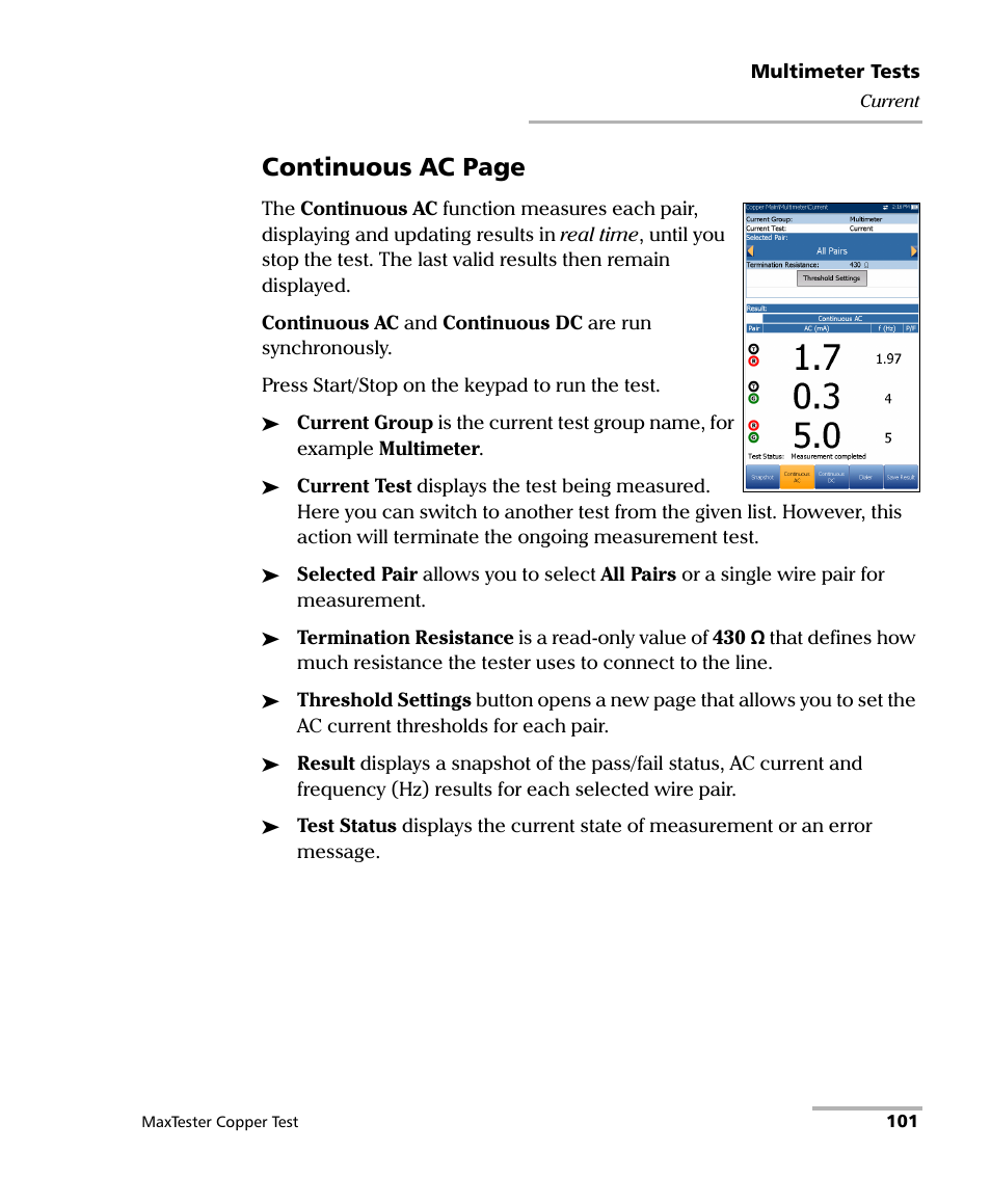 Continuous ac page | EXFO MaxTester MAX-610 User Manual | Page 109 / 281