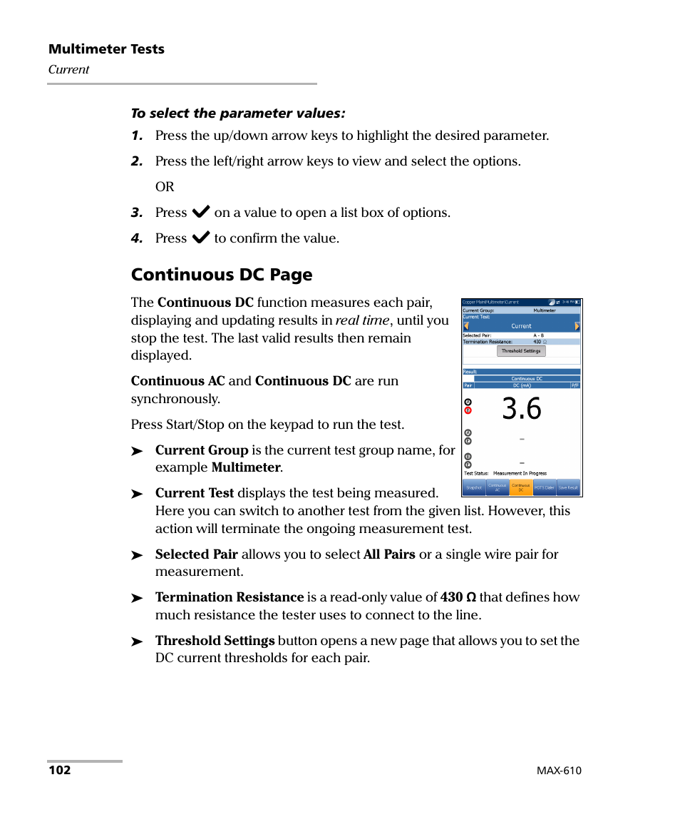 Continuous dc page | EXFO MaxTester MAX-610 User Manual | Page 110 / 281